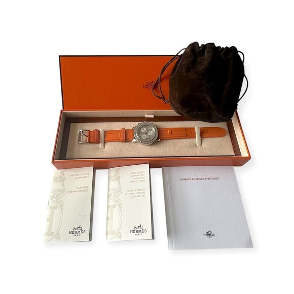 Hermès Clipper CP2.410 Diver Chronograph 36mm Orange Strap Watch Set - Picture 1 of 16
